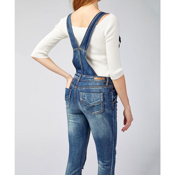 EUC Dollhouse Blizzard Blue Distressed Denim Overalls - Size 7 - Picture 7 of 11